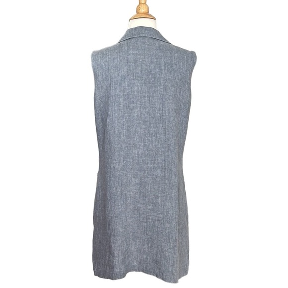 ELLEN TRACY Blue Linen Shirtdress Casual Lounge Sleeveless Button Front, Size 8 - Picture 6 of 13